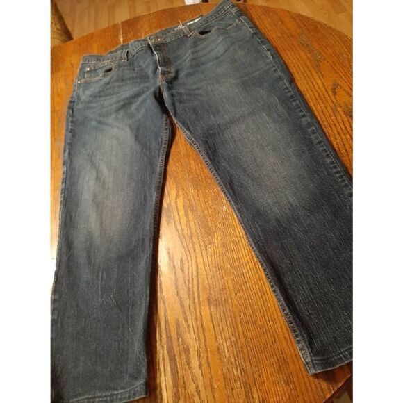 40x30 George Slim Straight Dark Wash High Waist Denim Blue Jeans - Picture 1 of 4